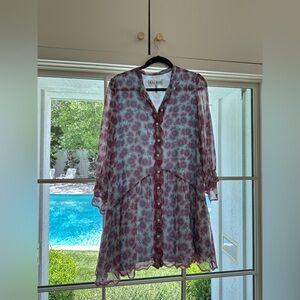 SALONI Long Sleeve Floral Dress - Blue and Red